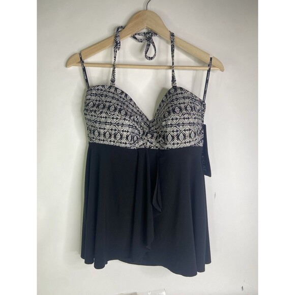 Miraclesuit Cadiz Bandeau Tankini Swim Top Swimwear Black White Womens Size 14 - Picture 1 of 8